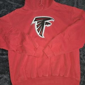 Atlanta Falcons NFL Team Apparel Hoodie Red Embroidered Spellout Logo Men Large